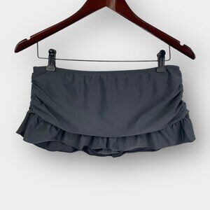 Skye Women’s Ruched Skirted Bikini Bottom M‎ Gray Ruffle Hem Stretch Swim Skort